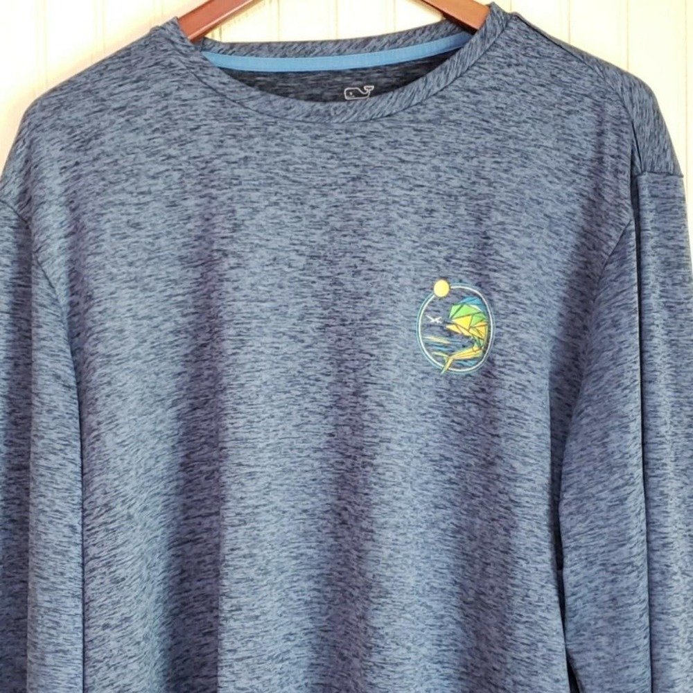 Vineyard Vines Performance Shirt Mens Large Blue Heather Long Sleeve Tee Graphic